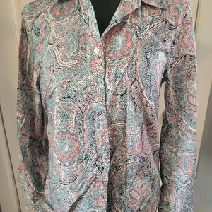 Talbots Pink and Blue Paisley Button Down Shirt